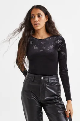 Glittery-motif Velour Bodysuit