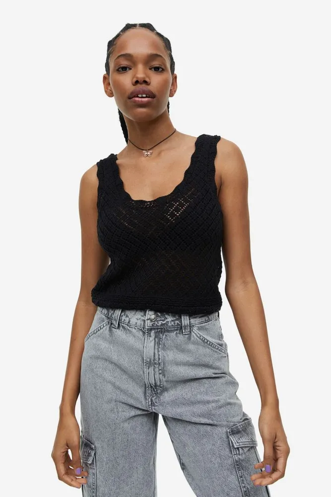 Lace-trimmed Pointelle Tank Top