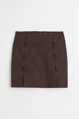 Lacing-detail Twill Skirt