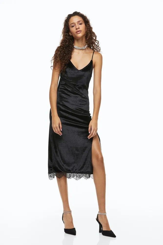 pipe Bruise radical H&m Lace-trimmed Velour Slip Dress | Shop Midtown