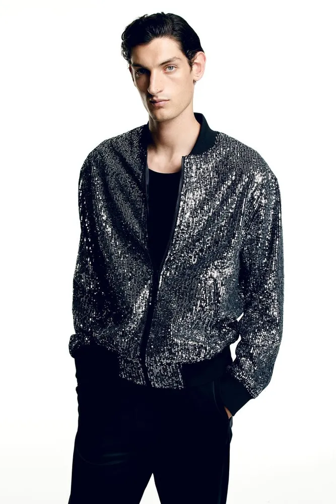 Regular Fit Sequined Bomber Jacket