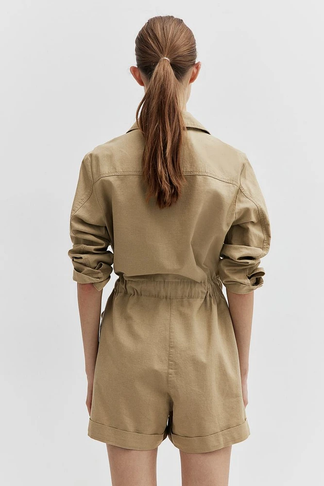 Linen-blend Cargo Romper