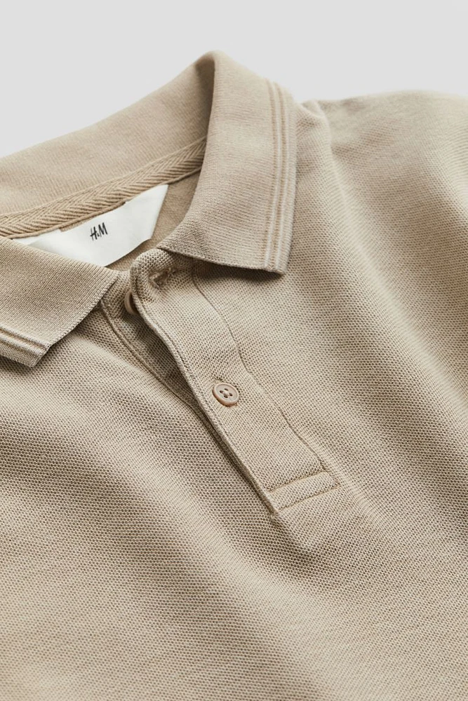 Long-sleeved Cotton Pique Polo Shirt