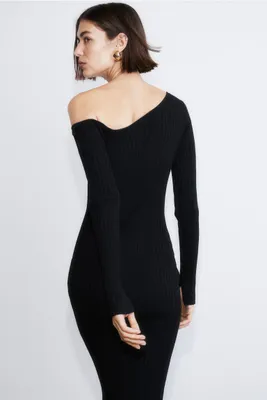 Rib-knit One-shoulder Dress