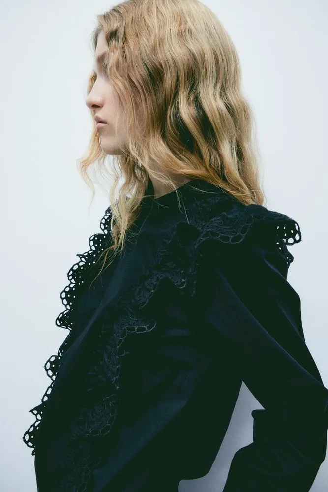 Ruffled Blouse with Eyelet Embroidery Details