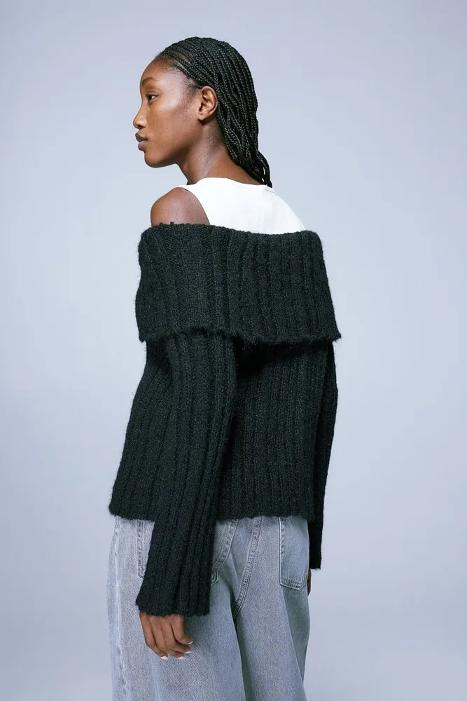 Rib-knit Off-the-shoulder Sweater