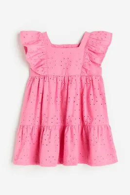 Flounce-trimmed Eyelet Embroidery Dress