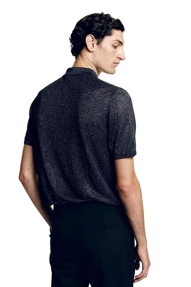 Slim Fit Glittery Fine-knit Polo Shirt