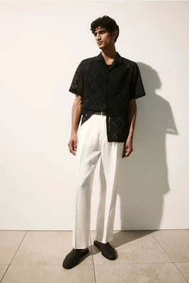 Regular Fit Crochet-look Resort Shirt