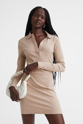 Collared ribbed bodycon dress