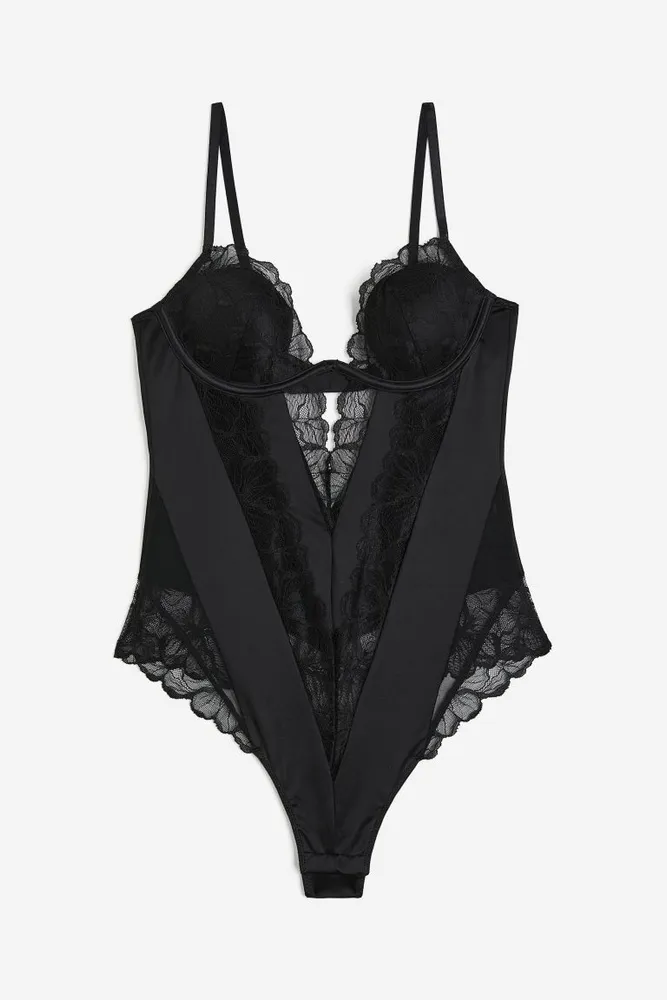 Padded-cup Lace Thong Bodysuit