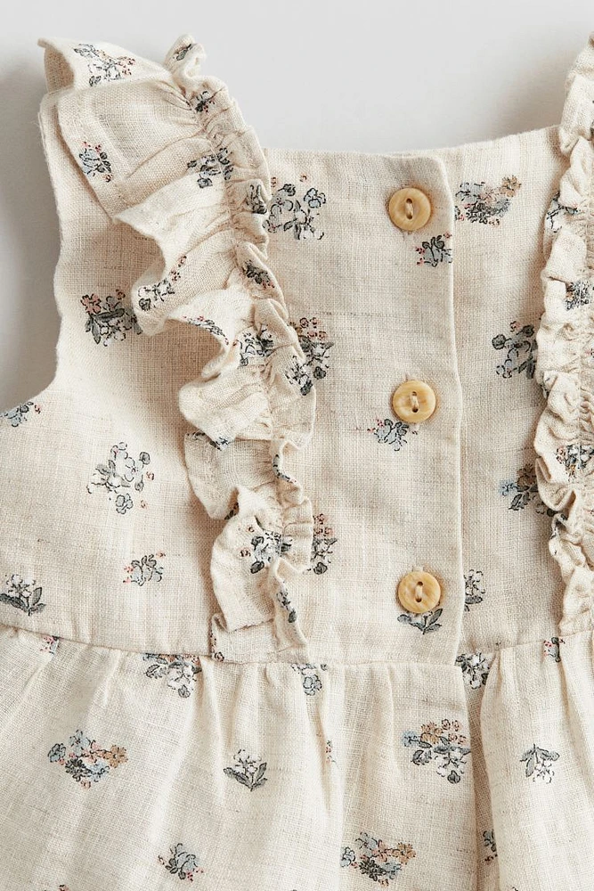 Ruffle-trimmed Linen Romper Suit