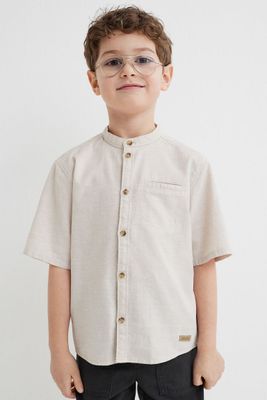 Short-sleeved Band-collar Shirt