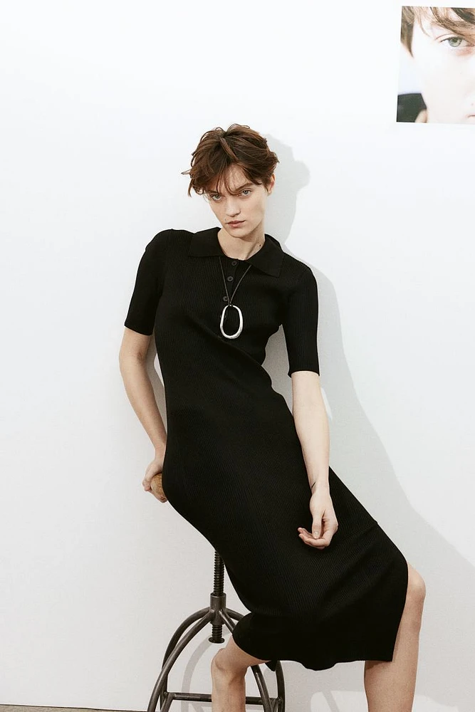 Rib-knit Dress with Collar