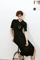 Rib-knit Dress with Collar