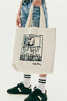 Print-motif Cotton Canvas Tote Bag