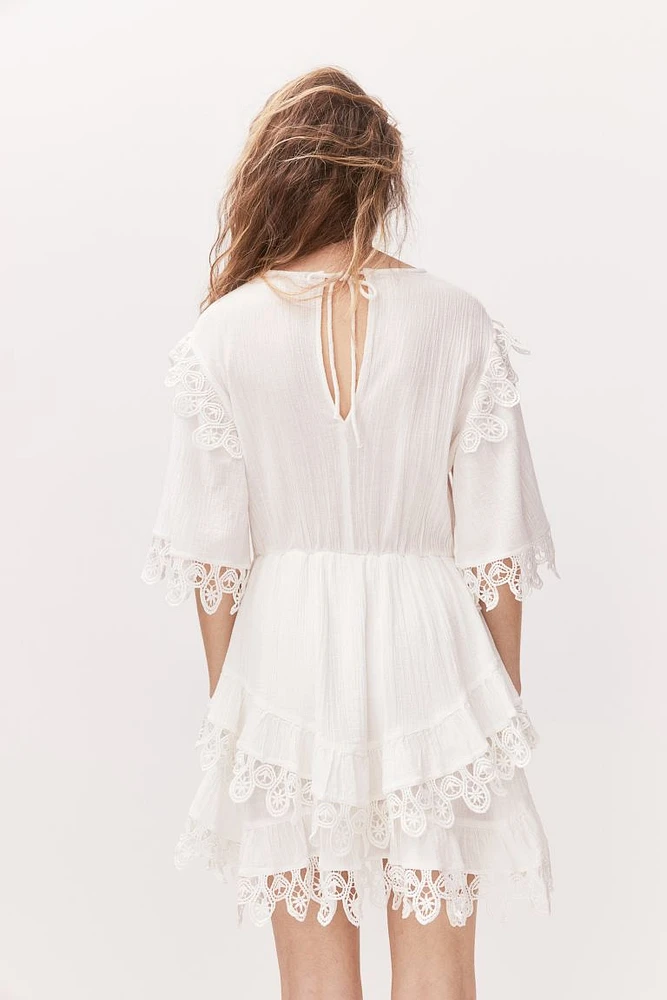 Crinkled Lace-trimmed Dress