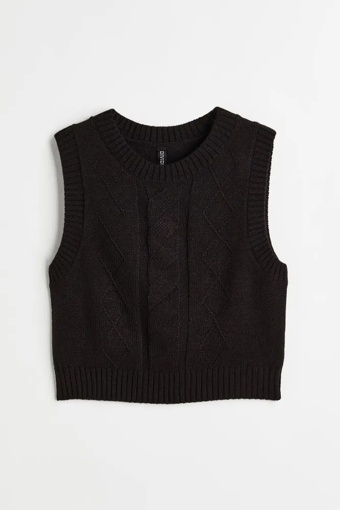Girls Black Cable Knit Vest