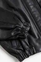 Leather Jacket with Detachable Collar