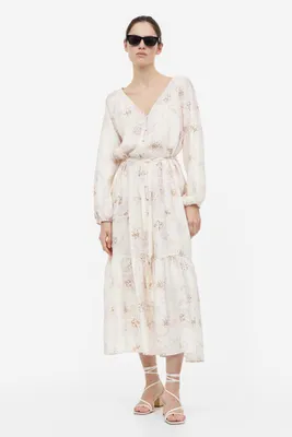 Tie-belt Dress with Buttons