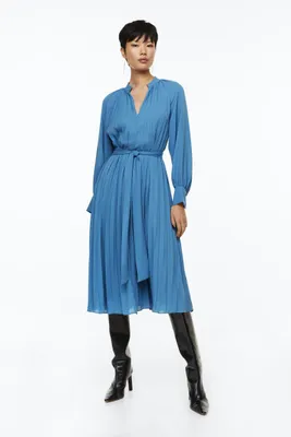 Pleated Tie-belt Dress