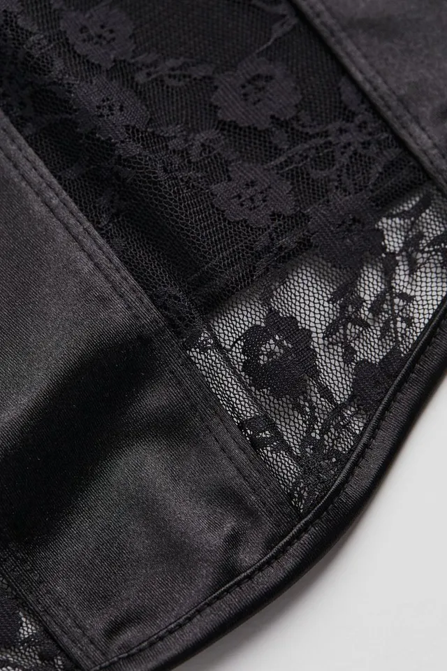 H&M Lace-detail Satin Bustier Top