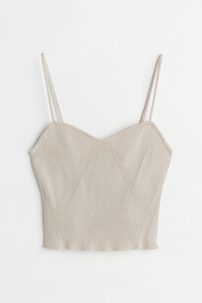 H&M Rib-knit Sweetheart-neckline Top