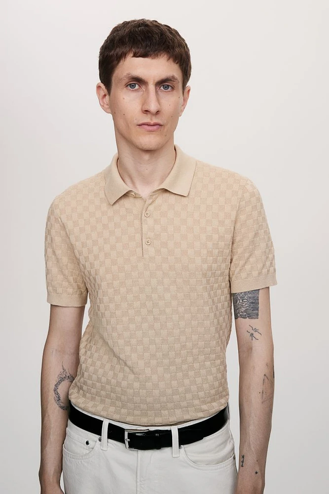 Slim Fit Textured-knit Polo Shirt