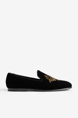 Embroidered Velour Loafers