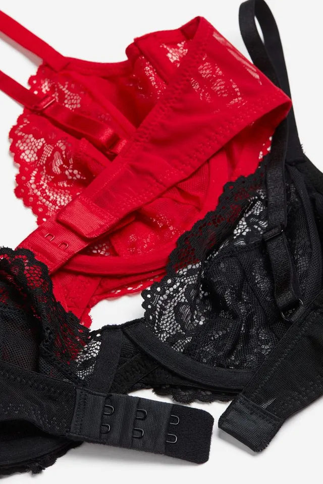 H&M, Intimates & Sleepwear, Red Black Lace Bra 34b