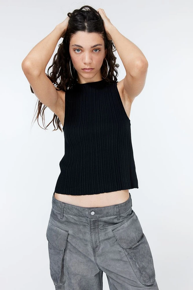 Lacing-detail Rib-knit Tank Top