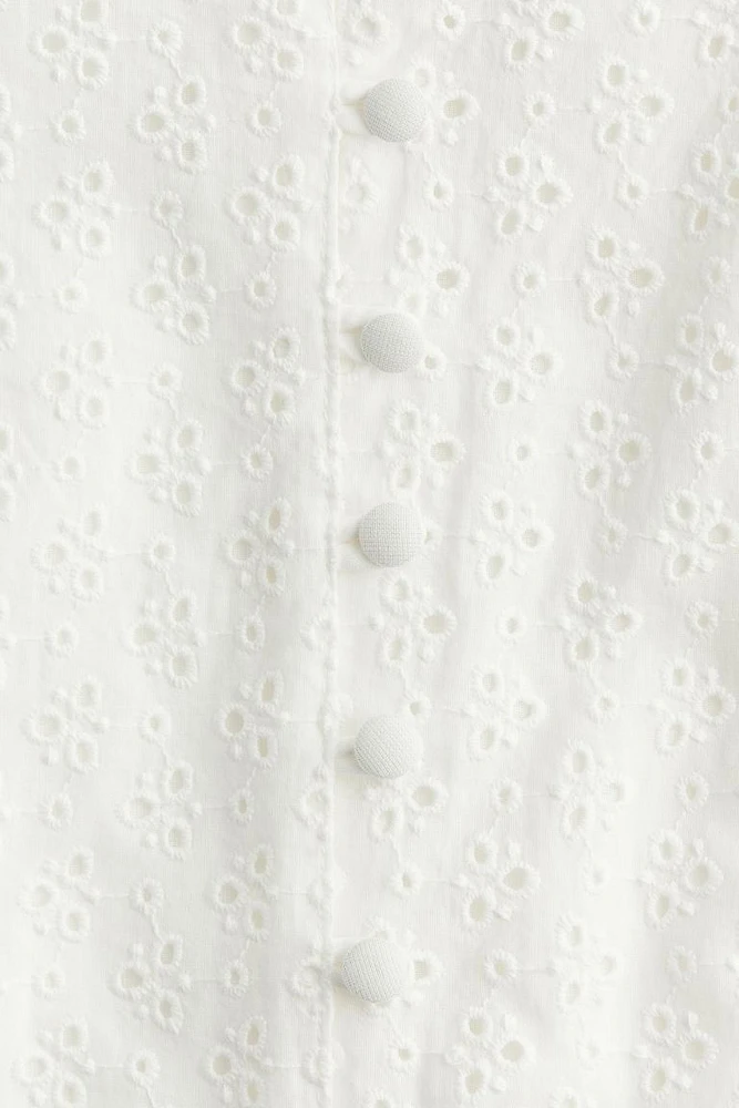 Button-front Eyelet Embroidery Dress