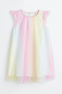 Flutter-sleeved Tulle Dress