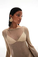 Glittery Low-back Rib-knit Dress