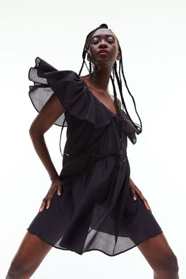 Sleeveless Flounce-trimmed Dress