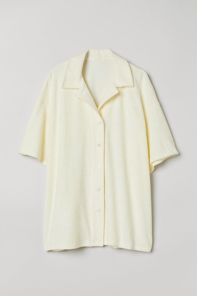 LINEN BLEND OPEN COLLAR SHORT SLEEVE SHIRT