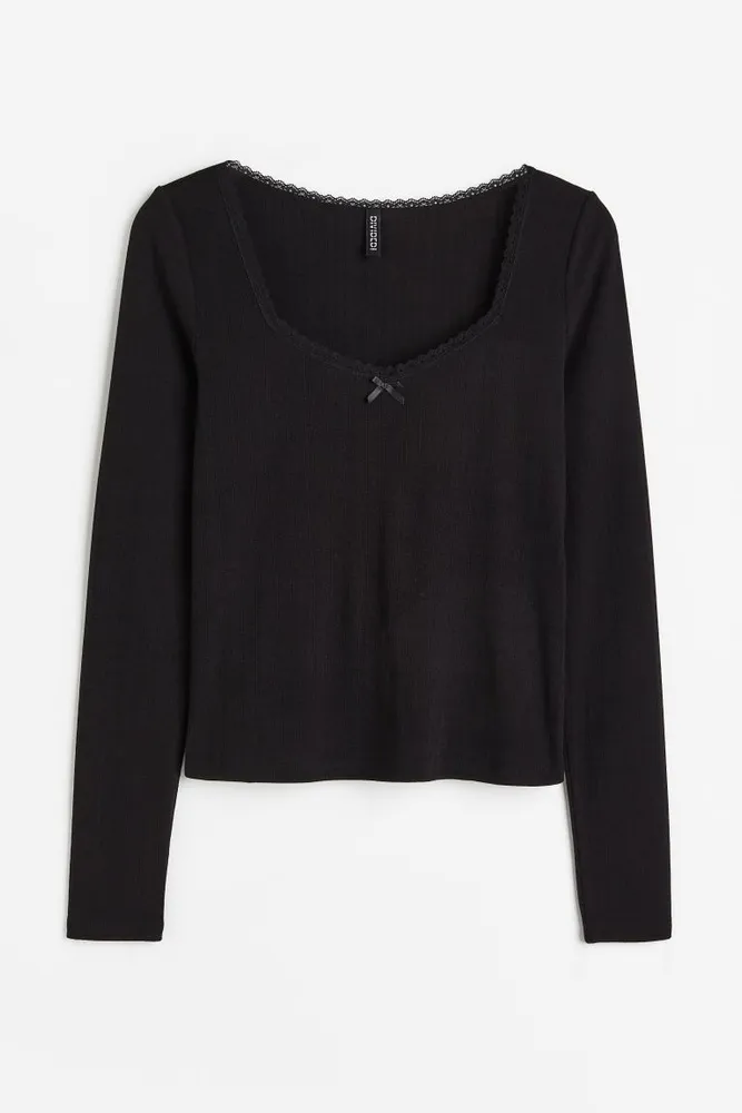 H&M+ Lace-trimmed Pointelle Jersey Top
