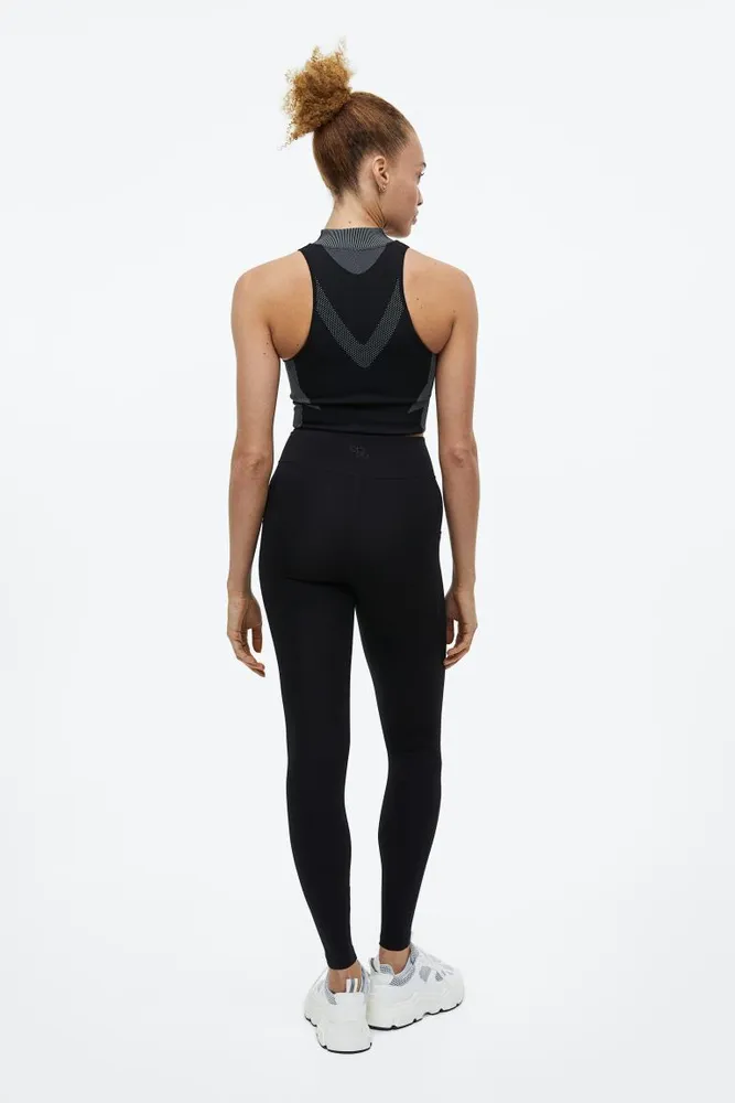 DryMove™ Warm Pocket-detail Sports Leggings - Black - Ladies