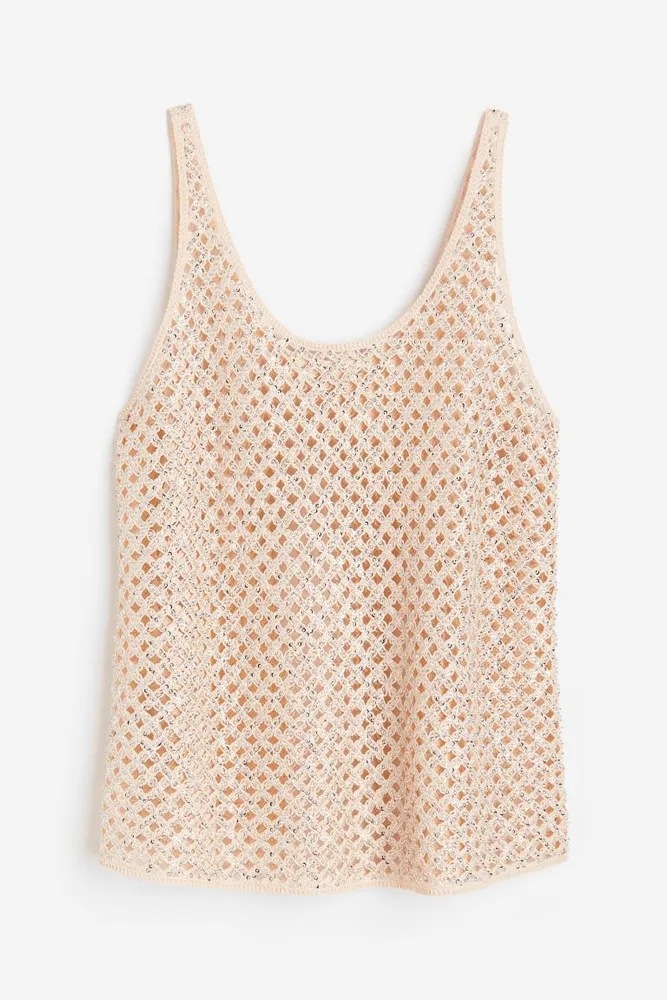 Sequined Hole-knit Tank Top
