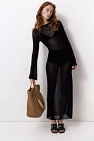 Sheer Rib-knit Bodycon Dress