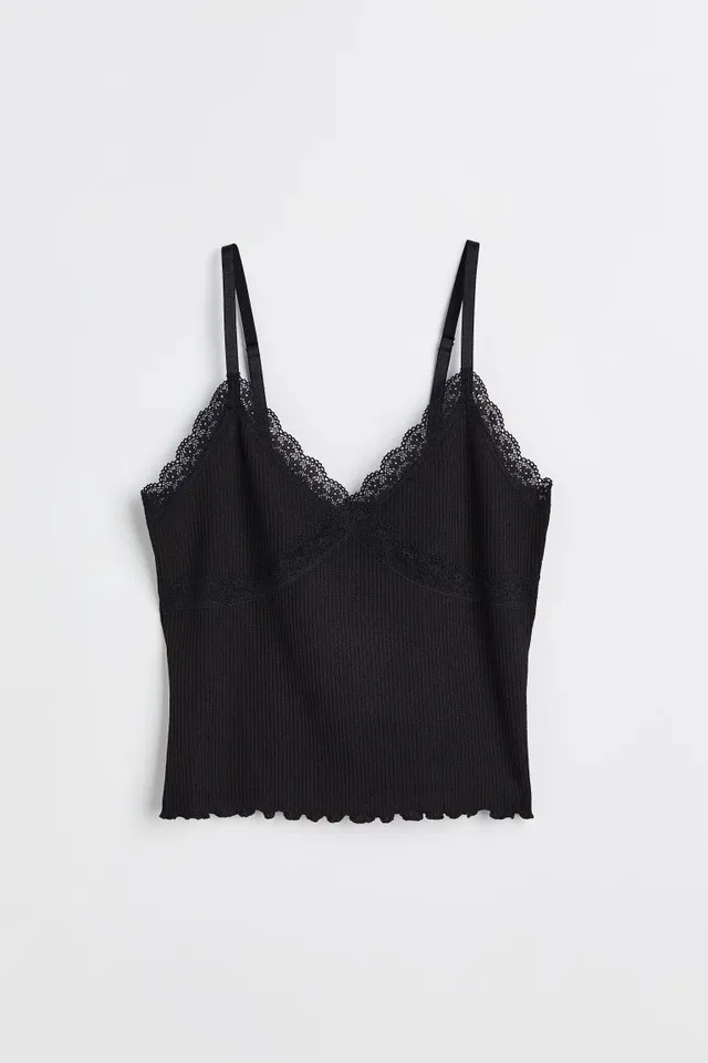H&M Lace-trimmed Ribbed Top