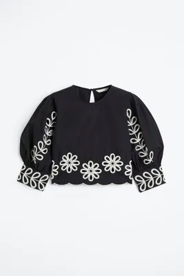 Puff-sleeved Embroidered Blouse