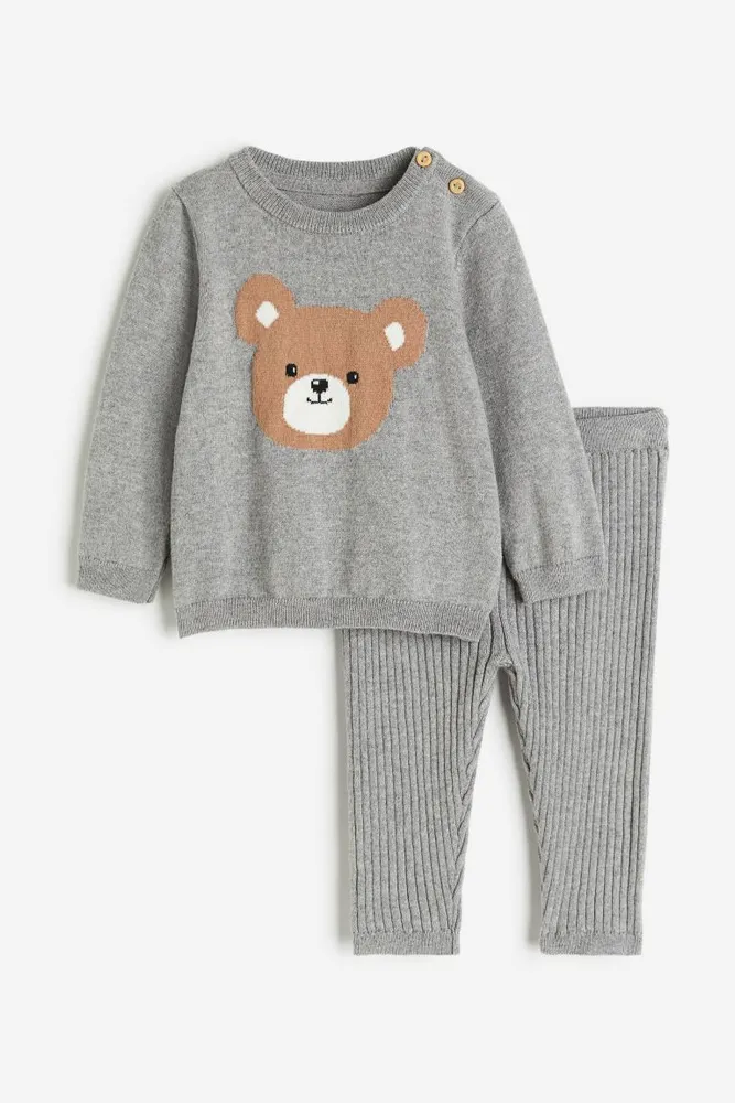 Jacquard-knit Leggings - Gray - Kids