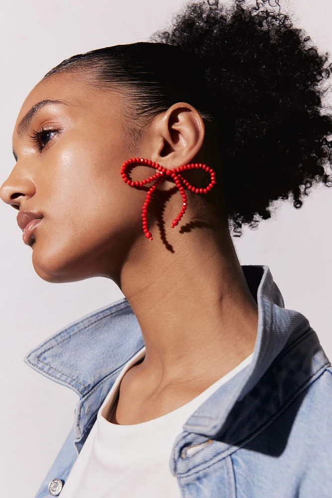Bow-shaped Beaded Earrings
