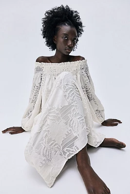 Jacquard-weave Off-the-shoulder Dress