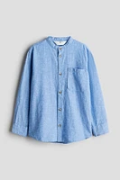 Linen-blend Band Collar Shirt