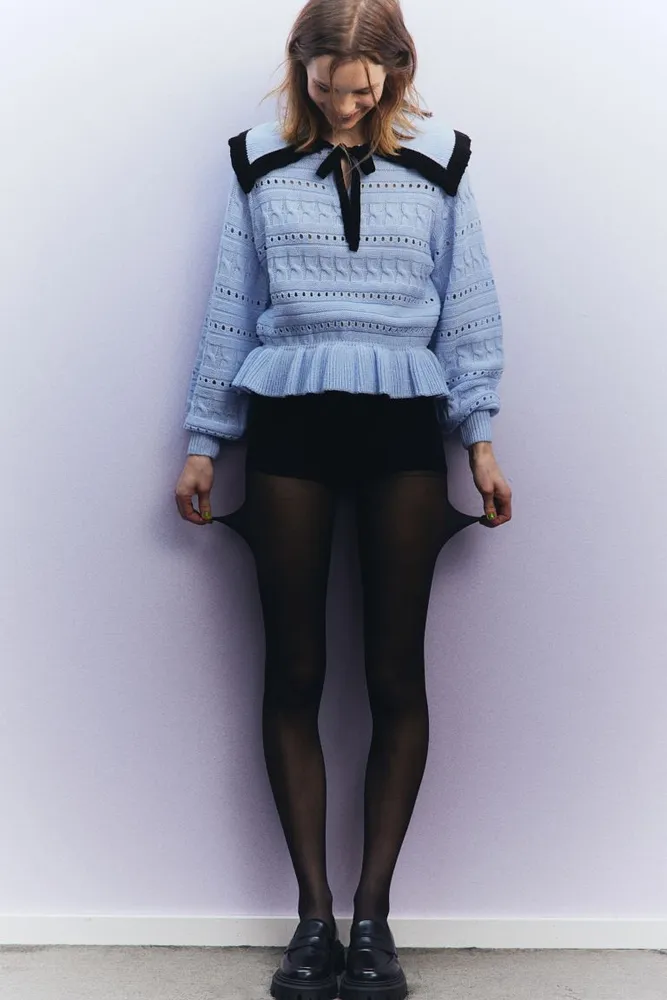 H&M Textured-knit Sweater with Peter Pan Collar