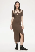 Rib-Knit Tie-Detail Dress