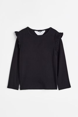 Ruffle-trimmed Ribbed Top