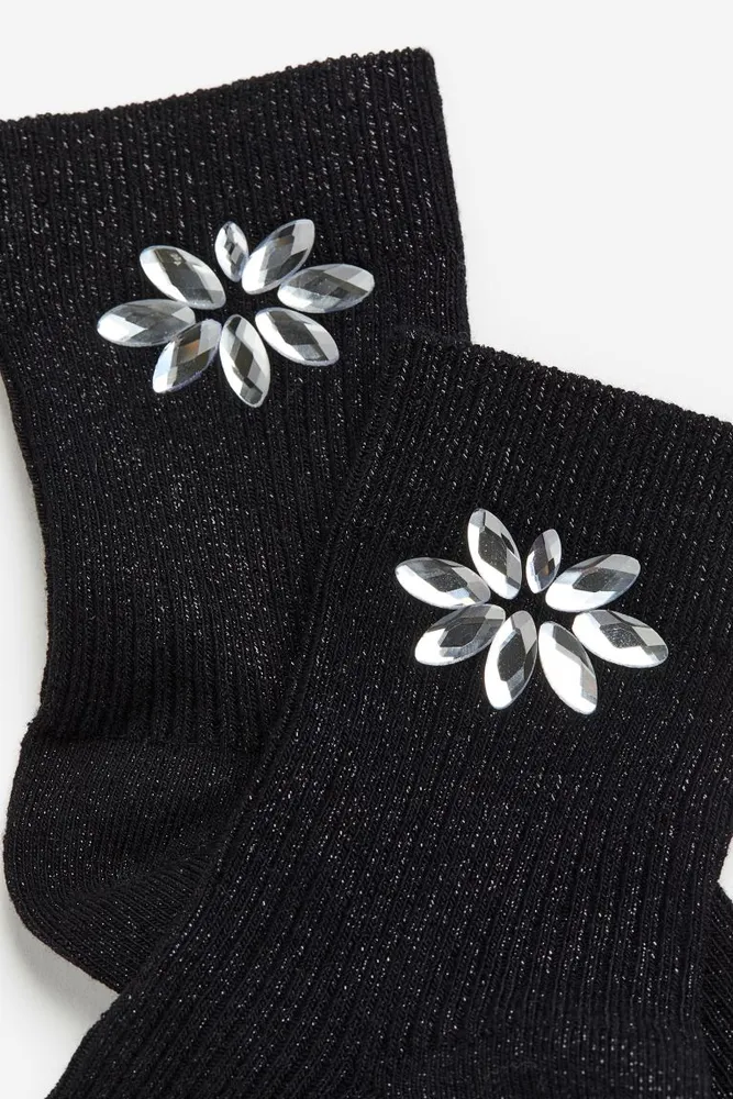Embellished Rib-knit Socks
